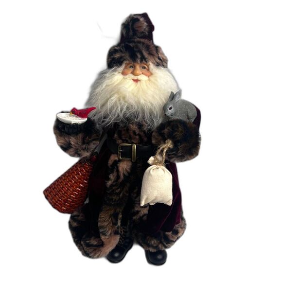 Old World Santa Woodsman Figurine 18" with Rabbit & Cardinal Folk Art Christmas - Picture 1 of 10